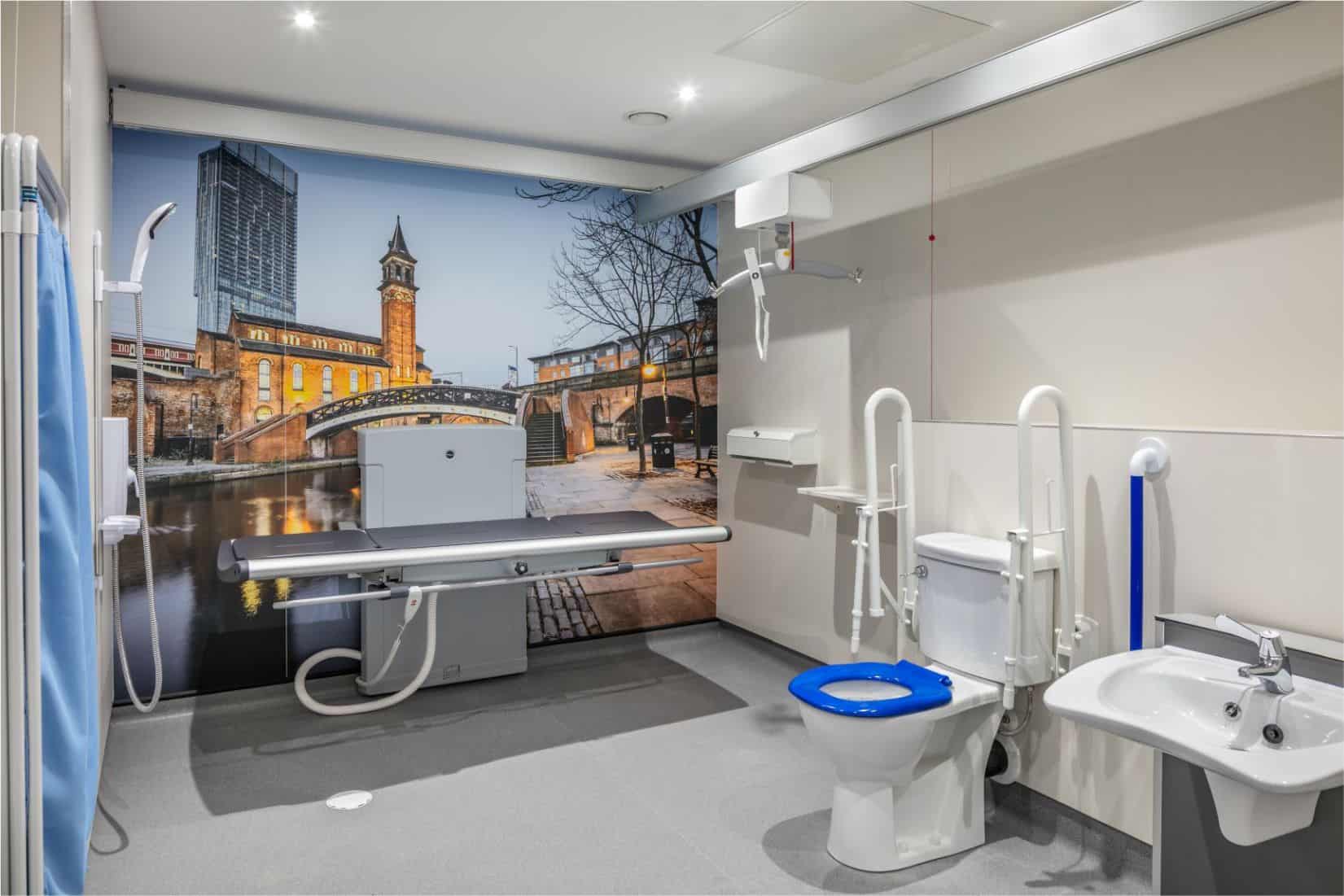 a changing places toilet at manchester airport transport building