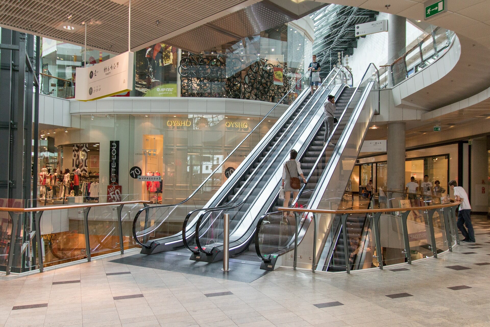 an escalator in a shopping centre